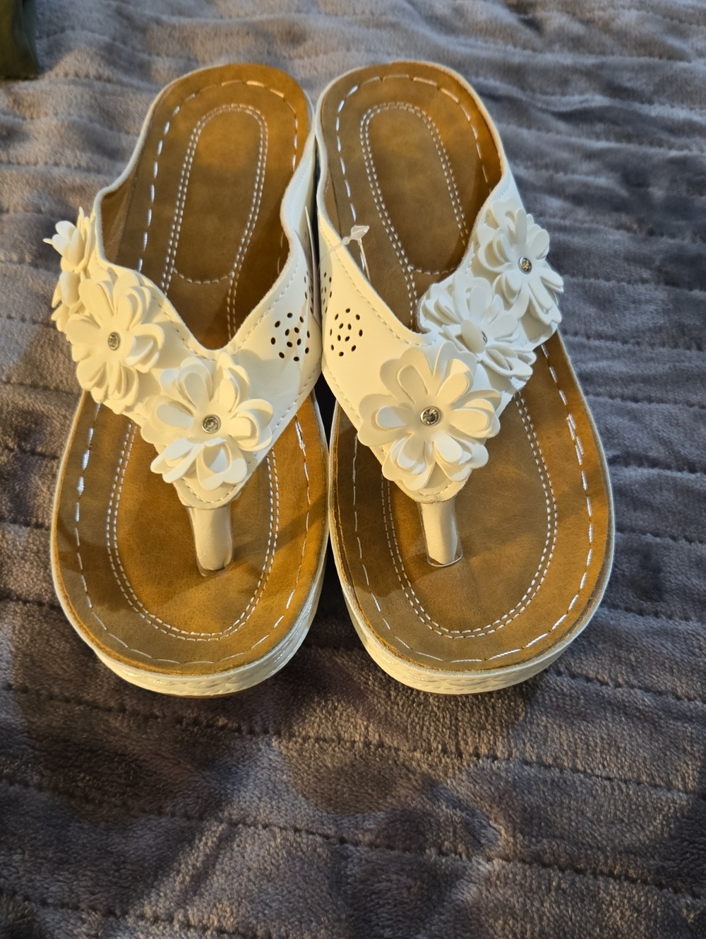 White Floral Thong Sandals